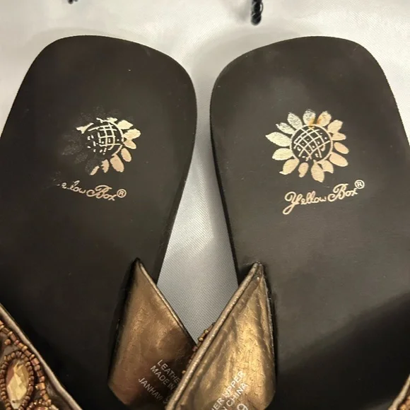 Yellow Box Gold and Brown Beaded Sandals - Picture 4 of 4